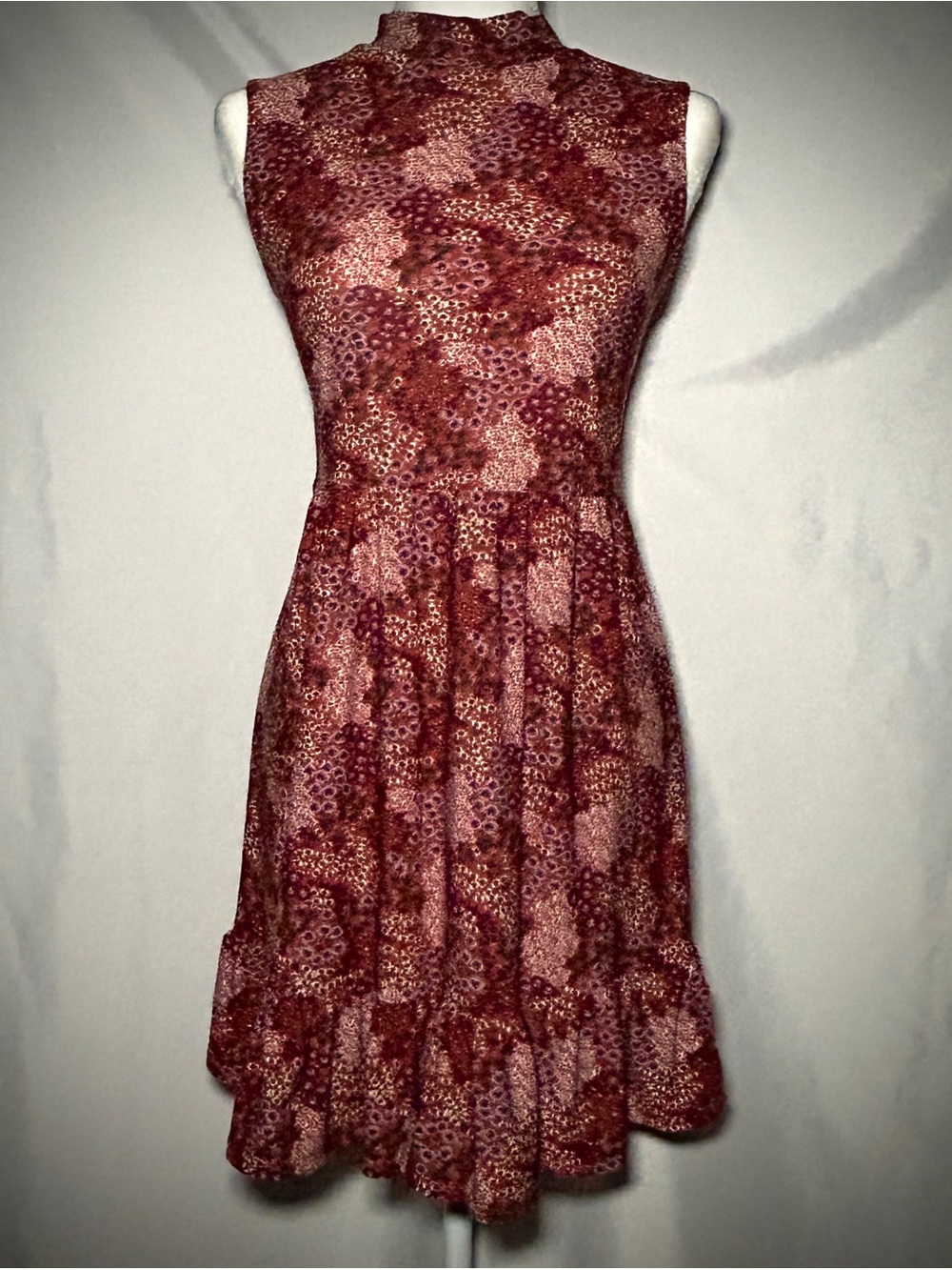 Lily Rose Burgundy and Pink Floral Mock Neck Dress